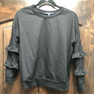 Black Lace Ruffles sweat Shirt Super Cute